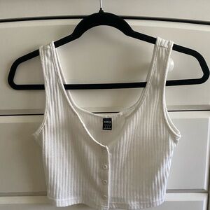 SHEIN White Ribbed Button-Front Tank Top